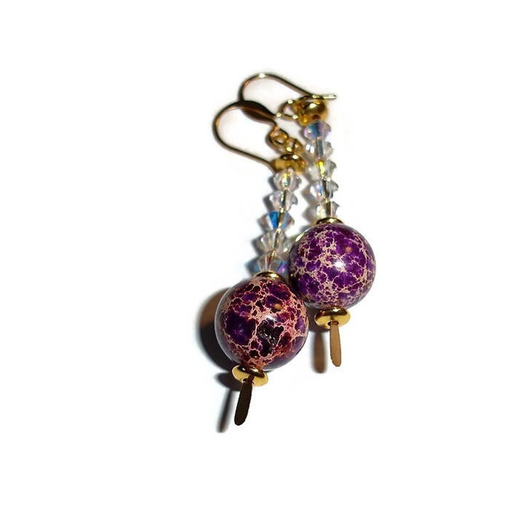 Gemstone earrings purple jasper Hypoallergenic
